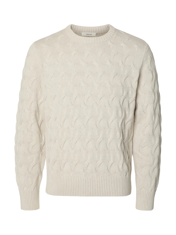 Selected Carlos LS Cable Crewneck Knit - Silver Birch/Melange